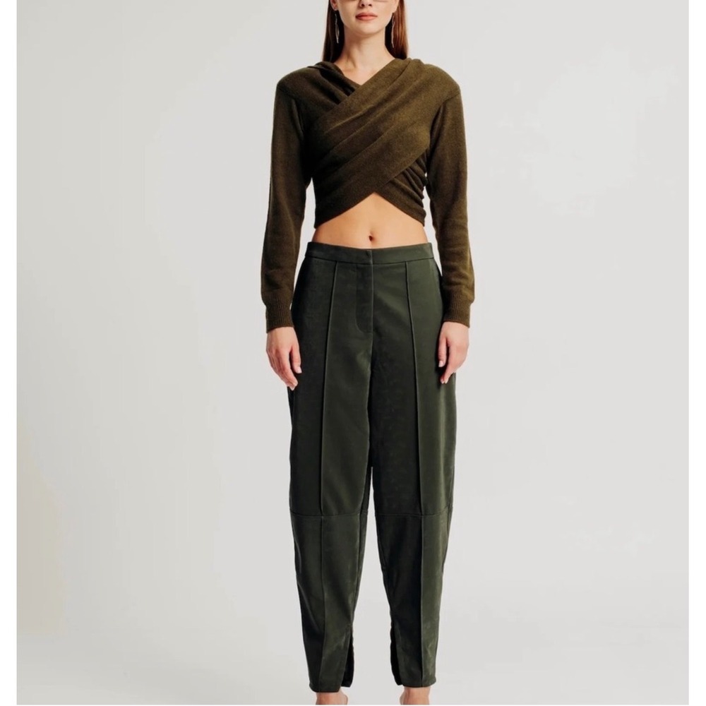 NWT Torn by Ronny Kobo Kimara Olive Faux Suede Barrel Leg Ankle Pants L
